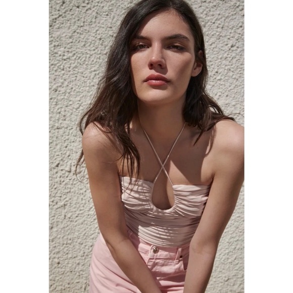 Zara Limited Edition Draped Tie Top Bloggers Favorite NWT Pale Pink XS - Picture 8 of 15